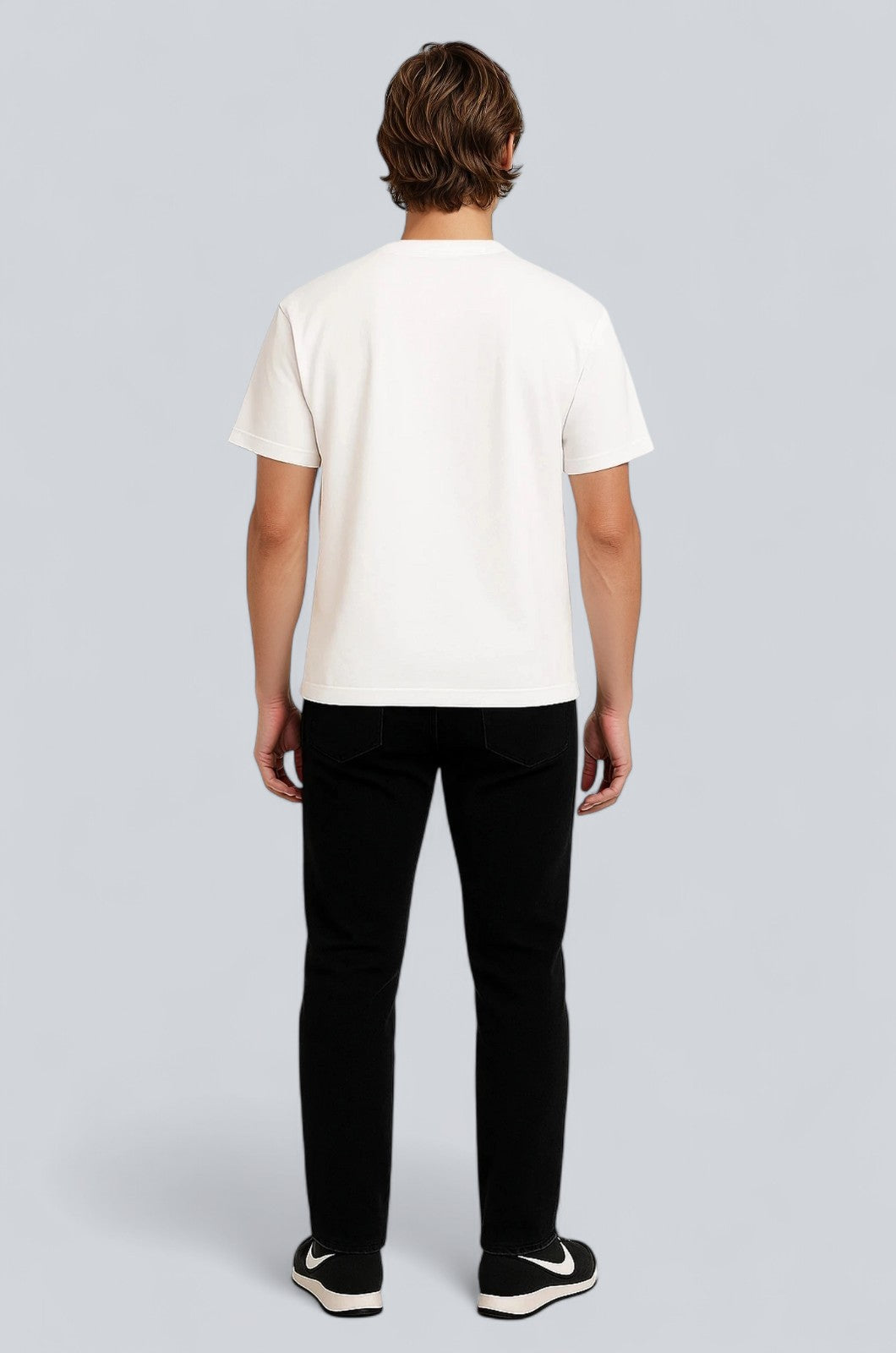 コットン製メンズTシャツ – 通気性のある半袖ラウンドネック – ホワイト