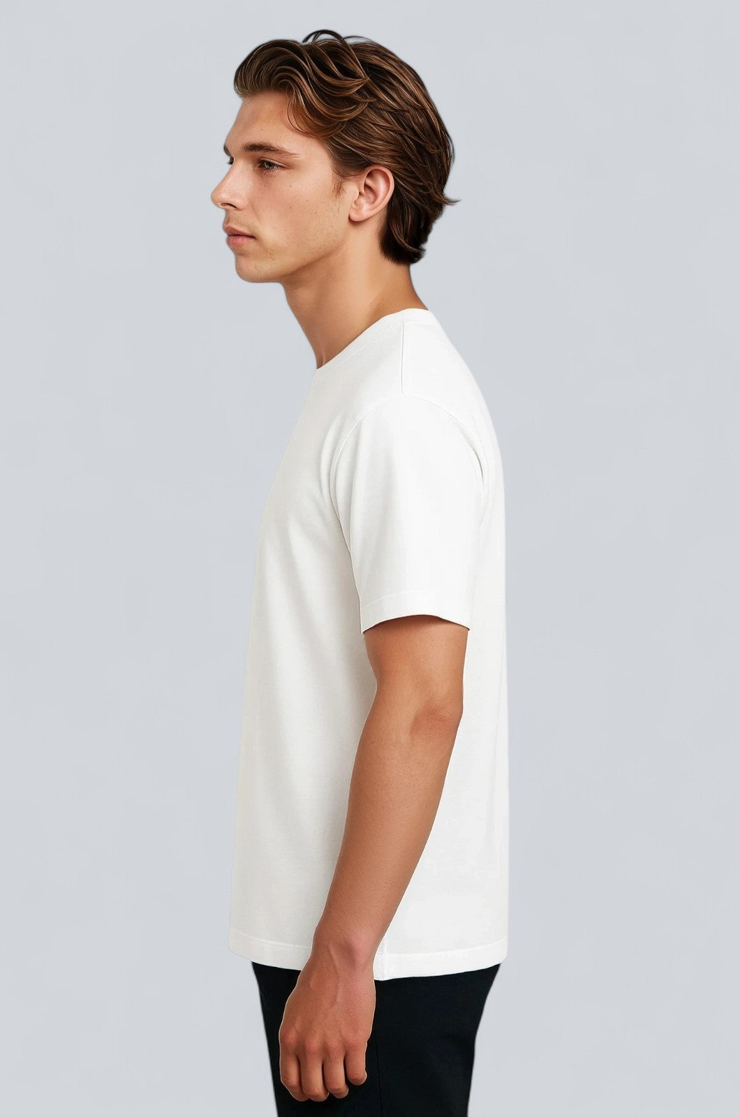 コットンTシャツ – 通気性のある半袖ラウンドネック – ホワイト