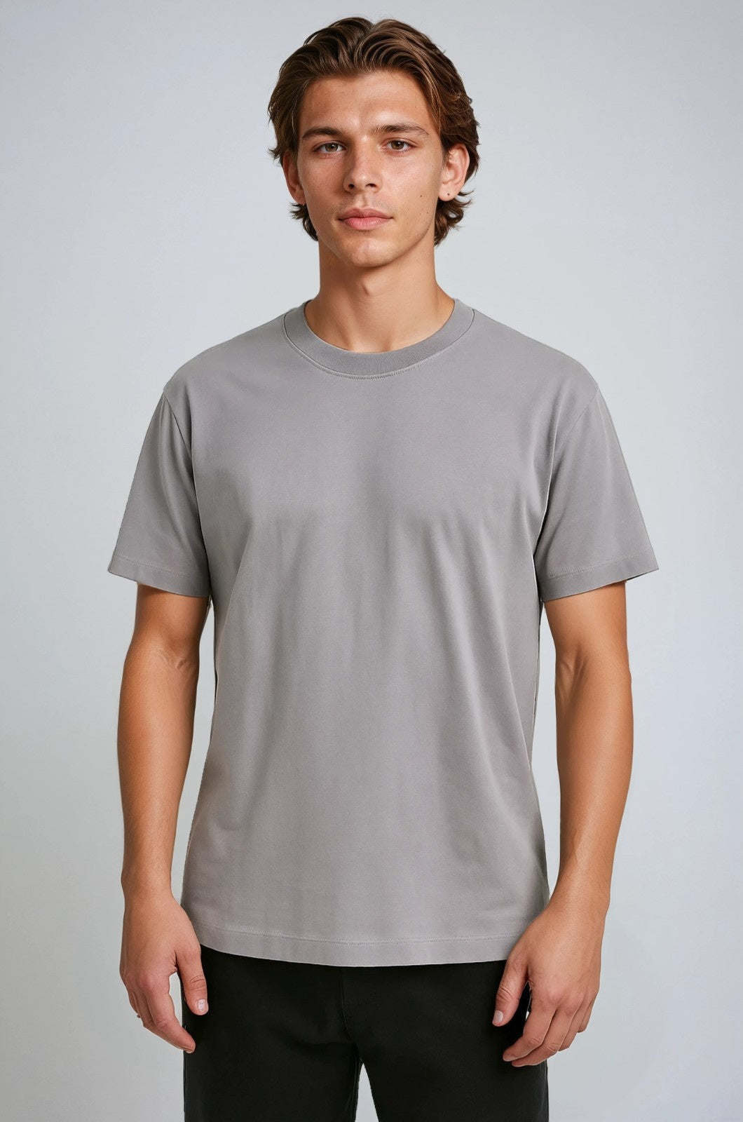 コットン製メンズTシャツ – 通気性のある半袖ラウンドネック – アイアングレー