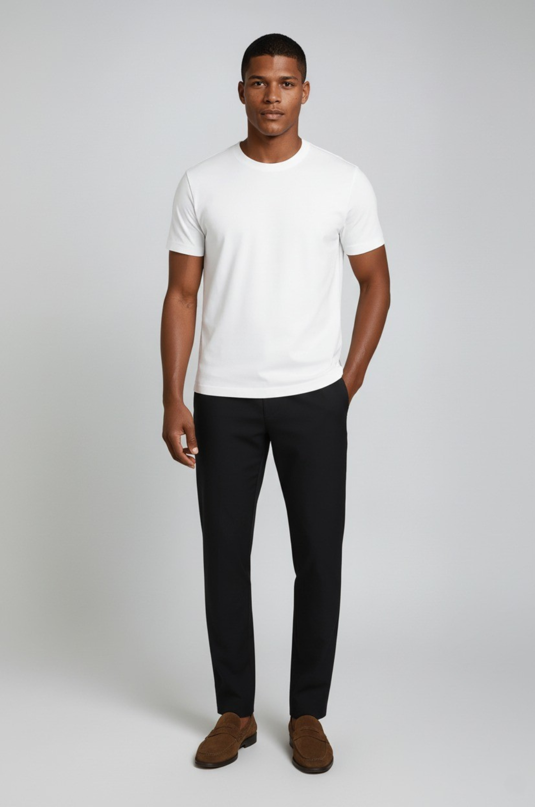 男性用ホワイトスリムフィットTシャツ
