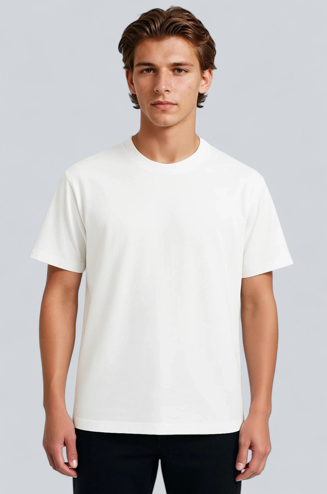 コットン製メンズTシャツ – 通気性のある半袖ラウンドネック – ホワイト
