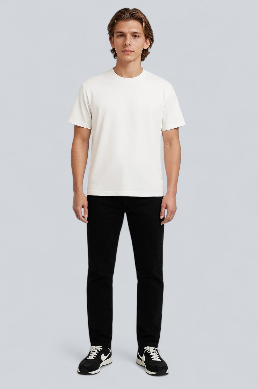 コットンTシャツ – 通気性のある半袖ラウンドネック – ホワイト