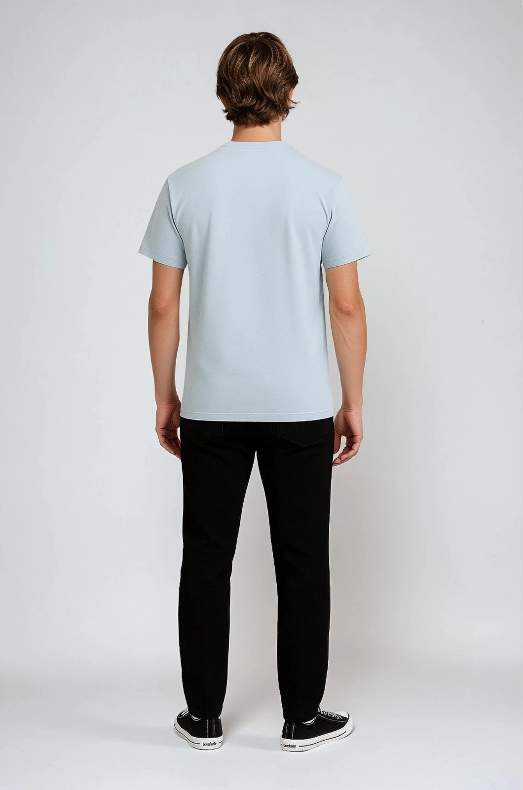 コットン製メンズTシャツ – 通気性のある短袖ラウンドネック – フォグブルー