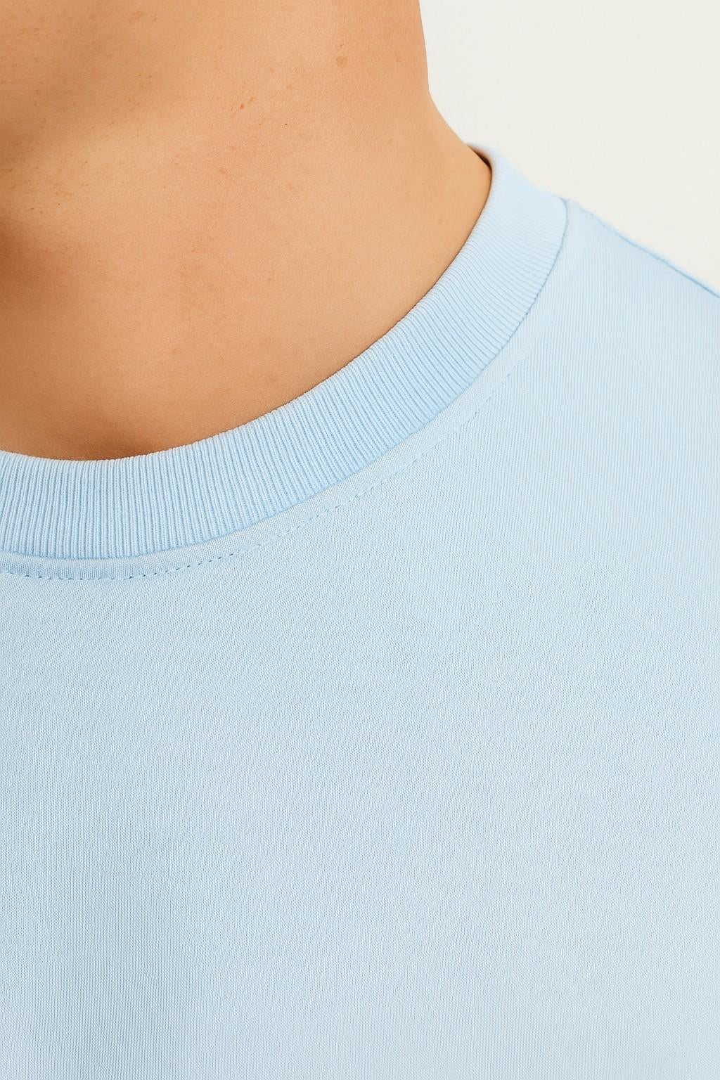 コットン製メンズTシャツ – 通気性のある短袖ラウンドネック – フォグブルー