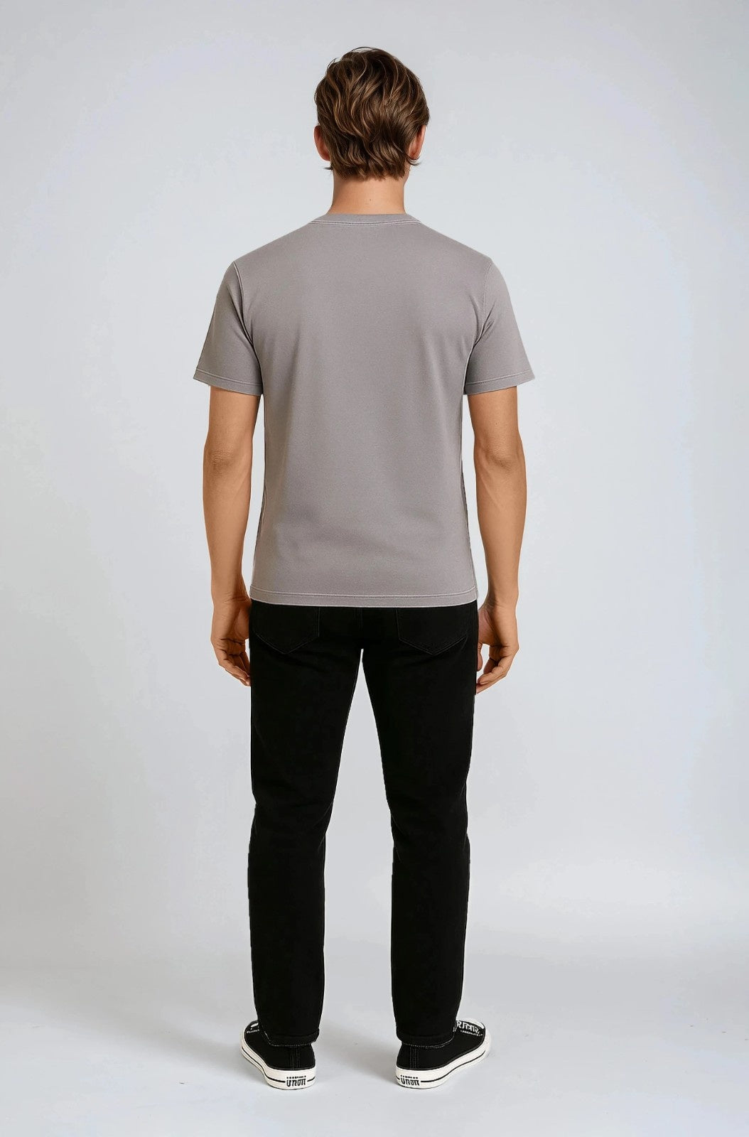 コットン製メンズTシャツ – 通気性のある半袖ラウンドネック – アイアングレー