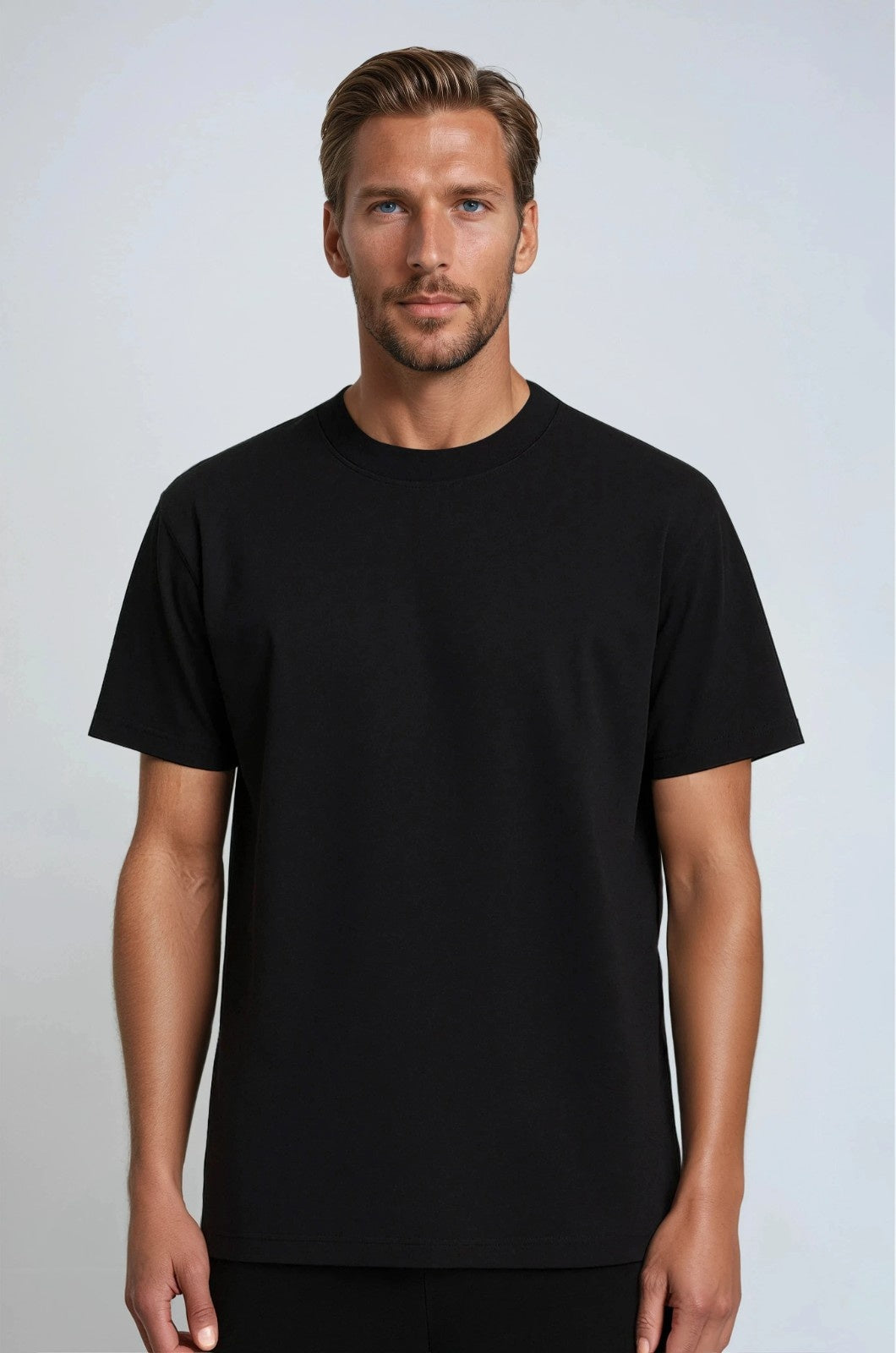 コットン製メンズTシャツ – 通気性のある半袖ラウンドネック – ブラック