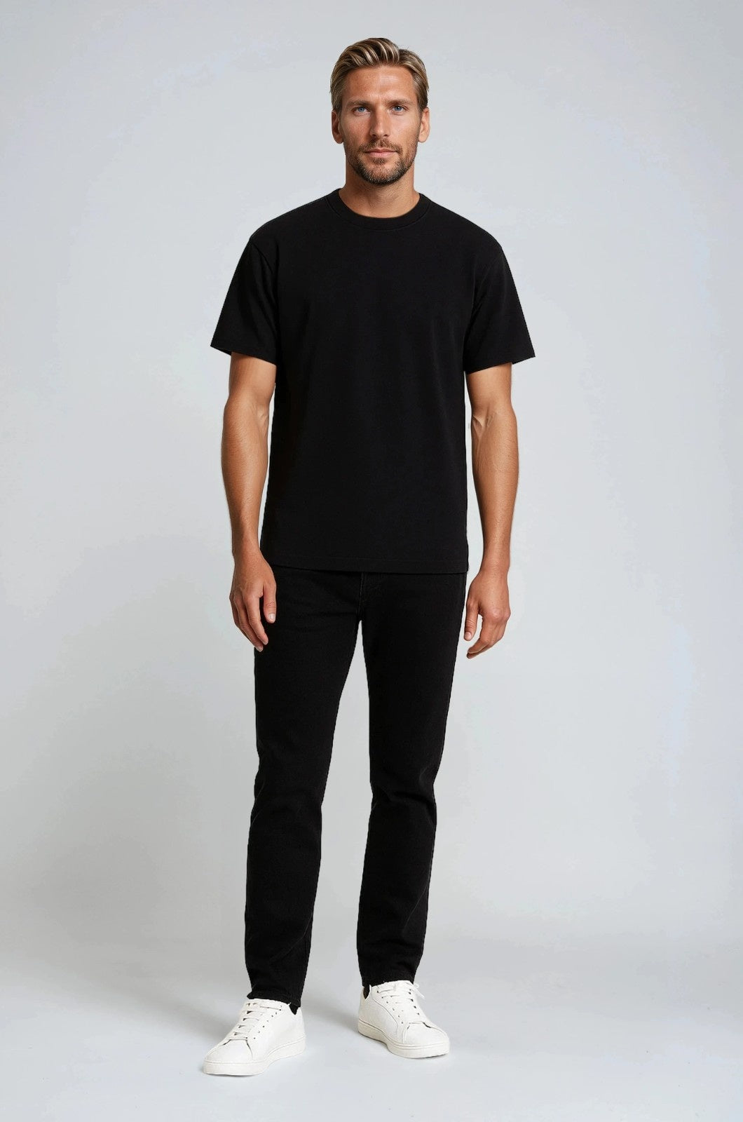 コットン製メンズTシャツ – 通気性のある半袖ラウンドネック – ブラック
