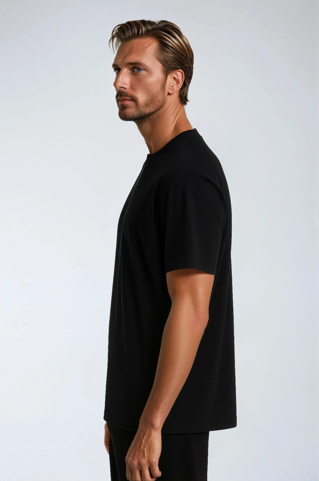 コットン製メンズTシャツ – 通気性のある半袖ラウンドネック – ブラック