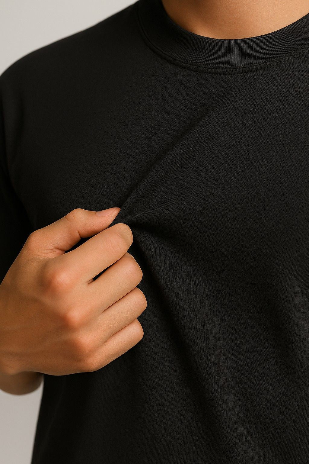コットン製メンズTシャツ – 通気性のある半袖ラウンドネック – ブラック